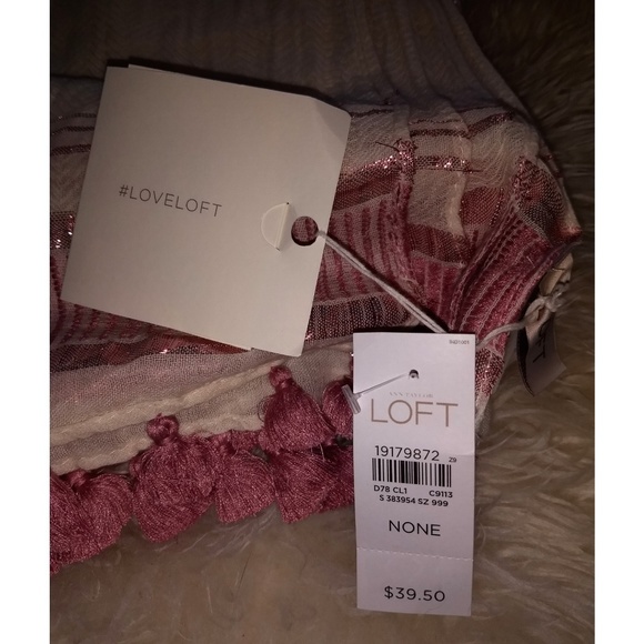 NWT Loft Scarf - Cream & Pink w/tassels - Picture 5 of 7